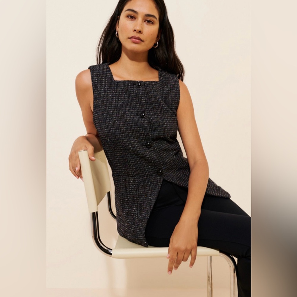 Maeve/Anthropologie Square Neck Tweed Vest in Black Multi Size M. NWT